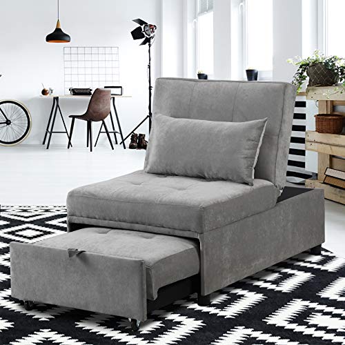 Sofa Bed,Folding Ottoman Sleeper Bed,4 in 1 Multi-function Faux Leather Convertible Chair Recliner Sofa with Pillow
