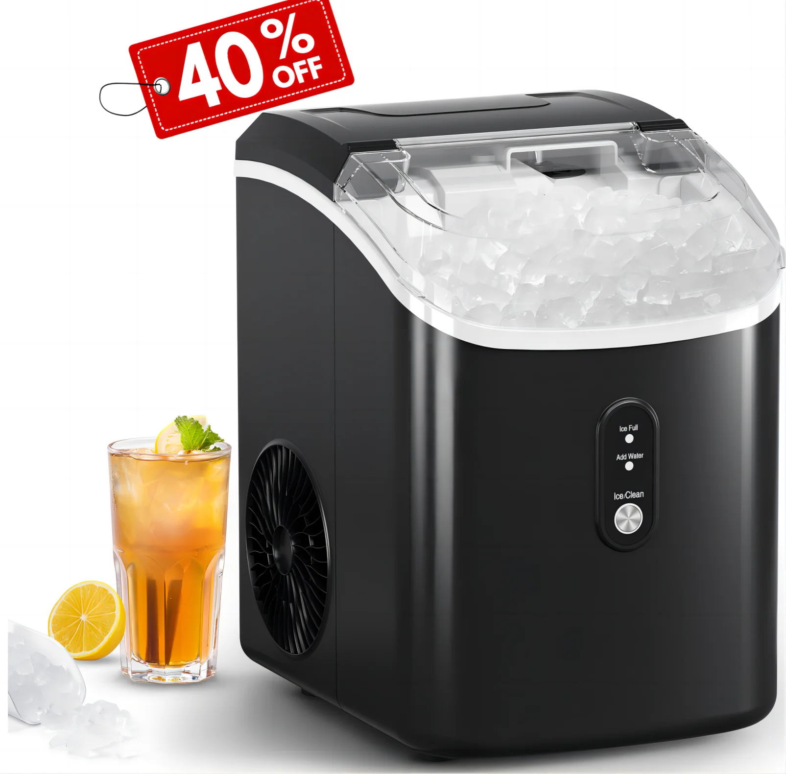 COWSAR 33lbs Countertop Nugget Ice Maker, Potable with Scoop,聽Soft Nugget Ice Ready in 10mins, Red