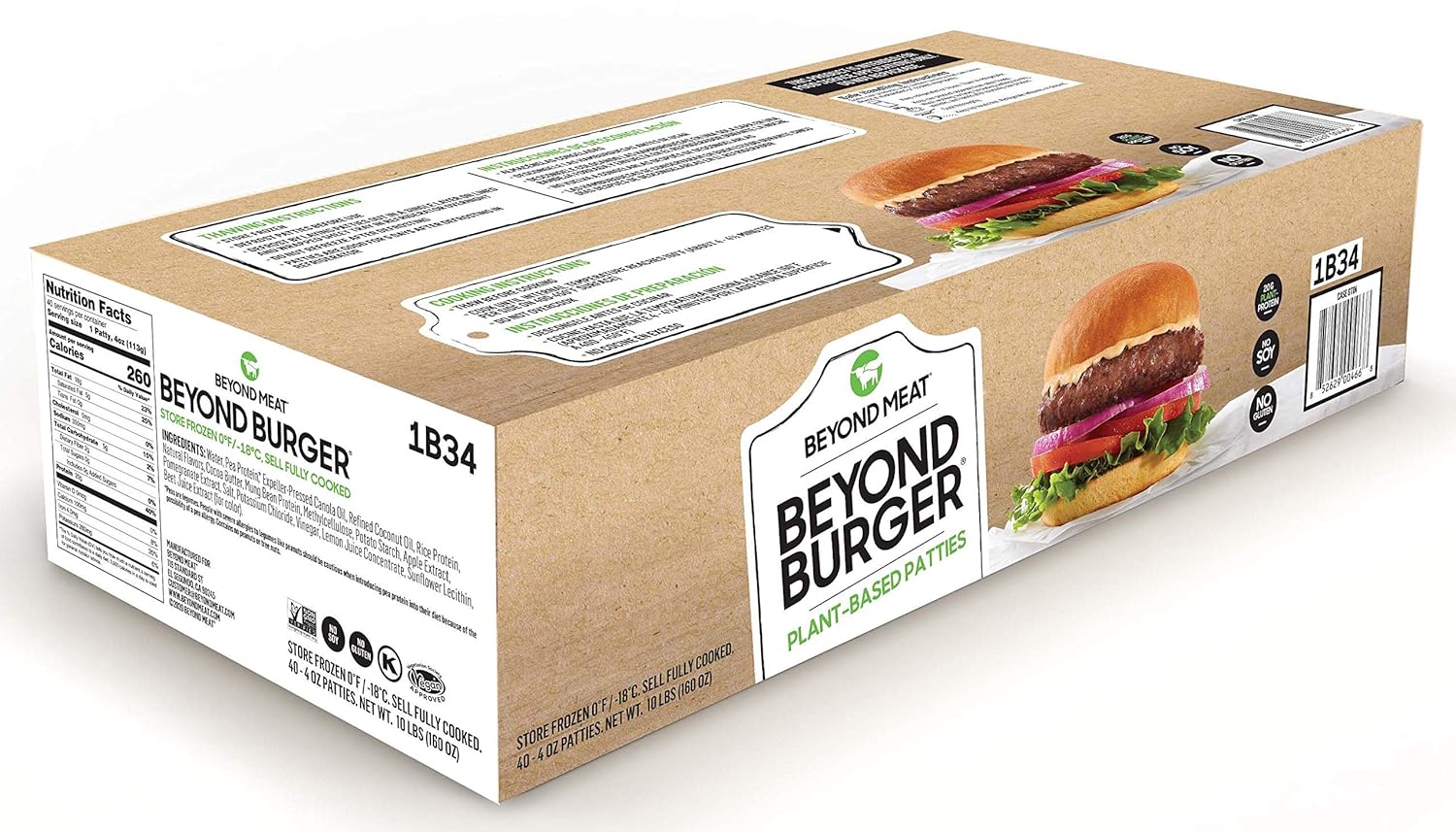 Beyond Burger® from Beyond Meat®, Plant-Based Meat, Frozen, 40 - 4oz. Patties per Box (Total 10 lbs.)