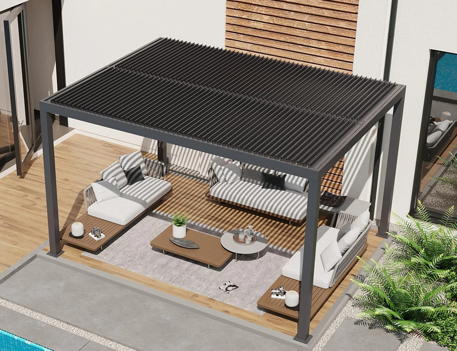 PURPLE LEAF Louvered 11' x 13' Outdoor Aluminum Pergola with Adjustable Roof for Deck Backyard Garden Grey Patio Hardtop Gazebo
