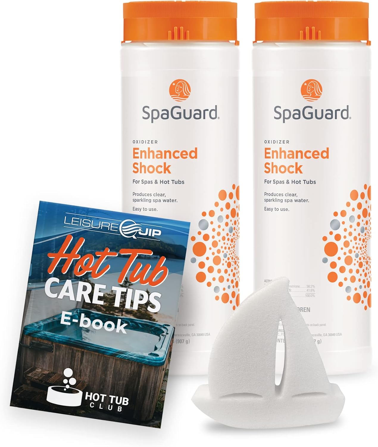 2 Pack SpaGuard Enhanced Shock for Spa 2lb with Scum Absorber and Hot Tub Care E-Book Pack of 2