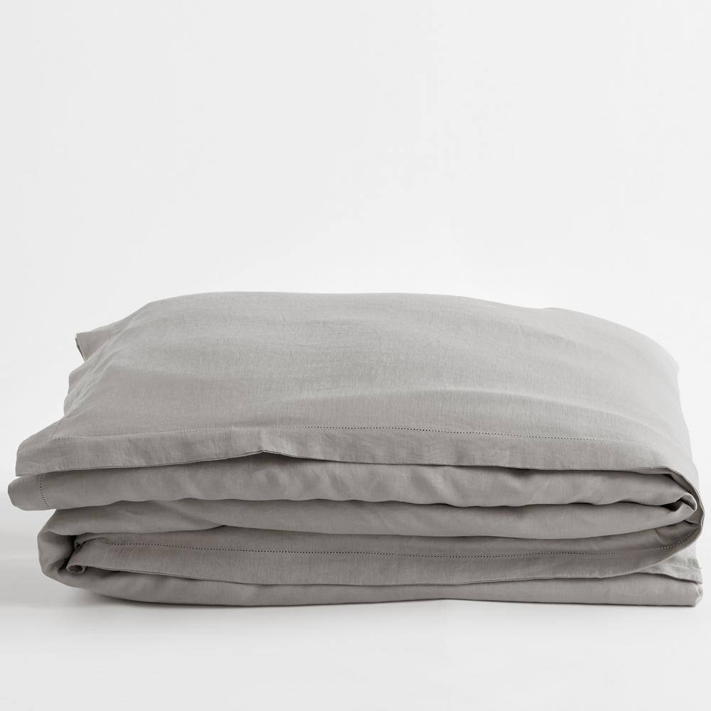 The Company Store Solid Washed Gray Linen King Duvet Cover