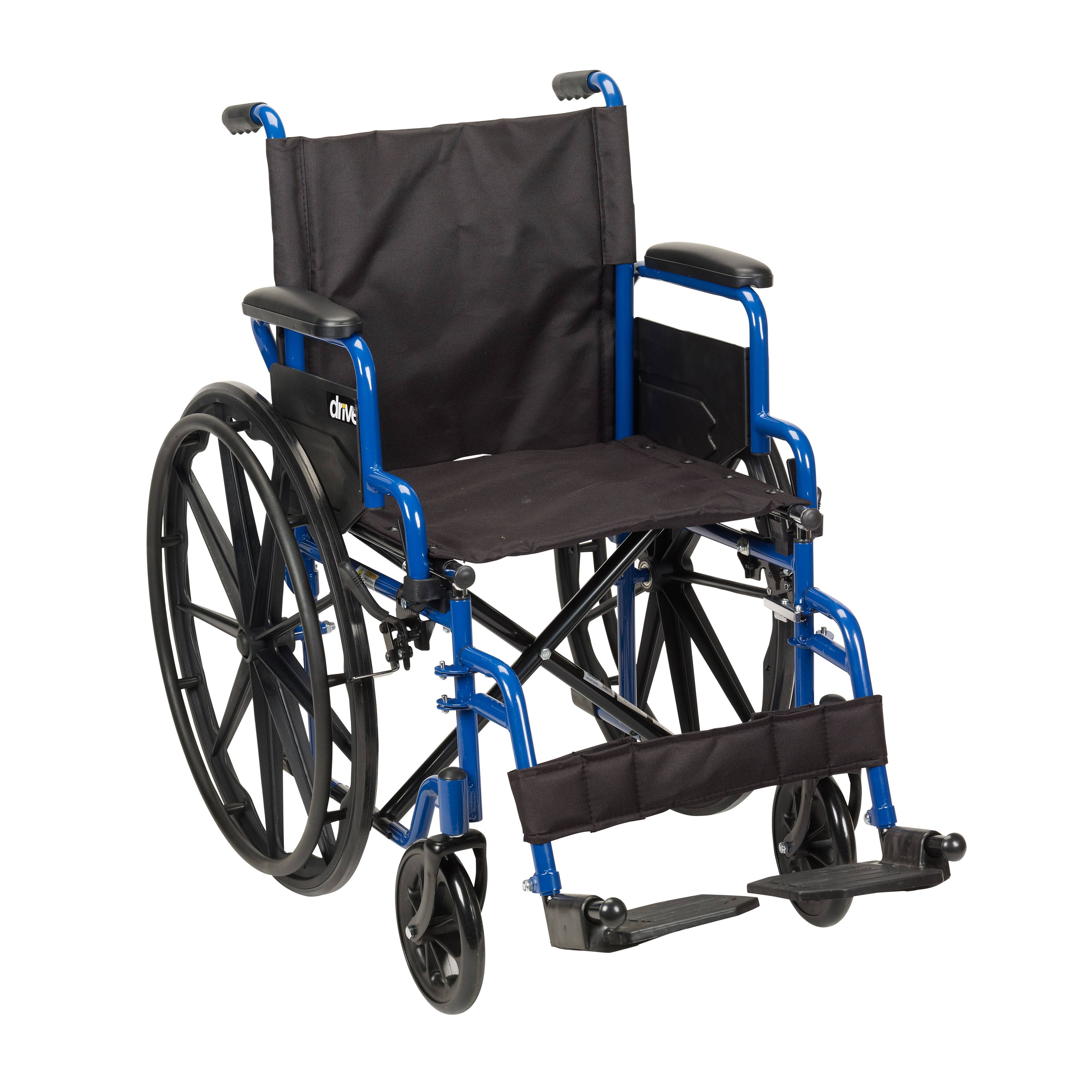 Drive Medical Blue Streak Wheelchair with Flip Back Desk Arms, Swing Away Footrests, 16x22 Seat