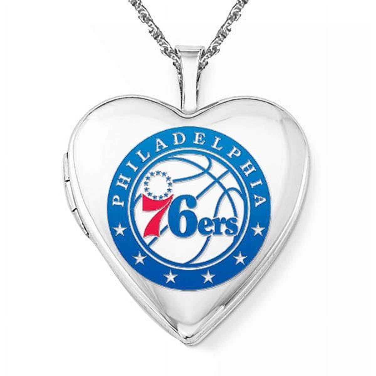 14k White Gold Philadelphia 76ers Heart Locket - 3/4 Inch X 3/4 Inch