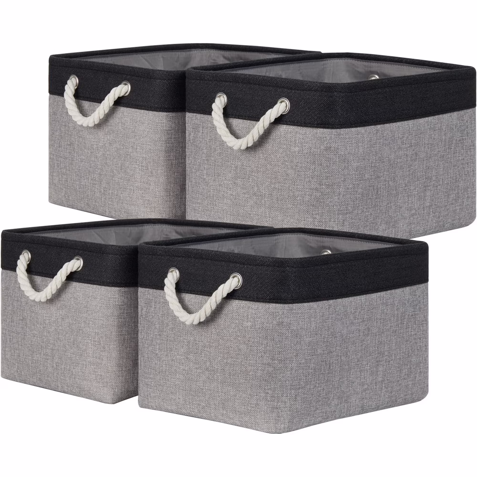 Fabric Storage Baskets 4Pack Storage Bins Decorative Basket for Gift, Clothes Bin with Rope Handle, Rectangle Baskets for Storage, Blankets(Black&amp