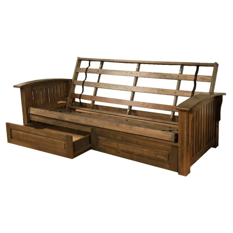 Kodiak Furniture Washington Queen-size Rustic Walnut Wood Storage Futon Frame