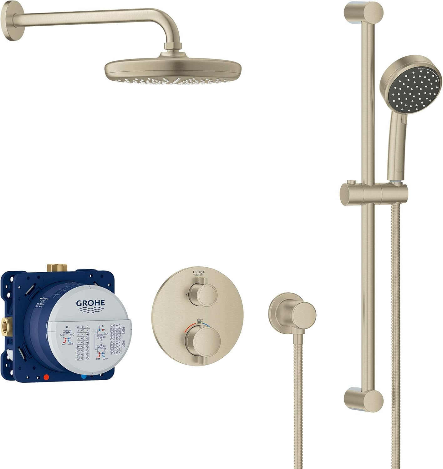 GROHE 34745000 Grohtherm Cube Shower Set with Tempesta 210, Starlight Chrome