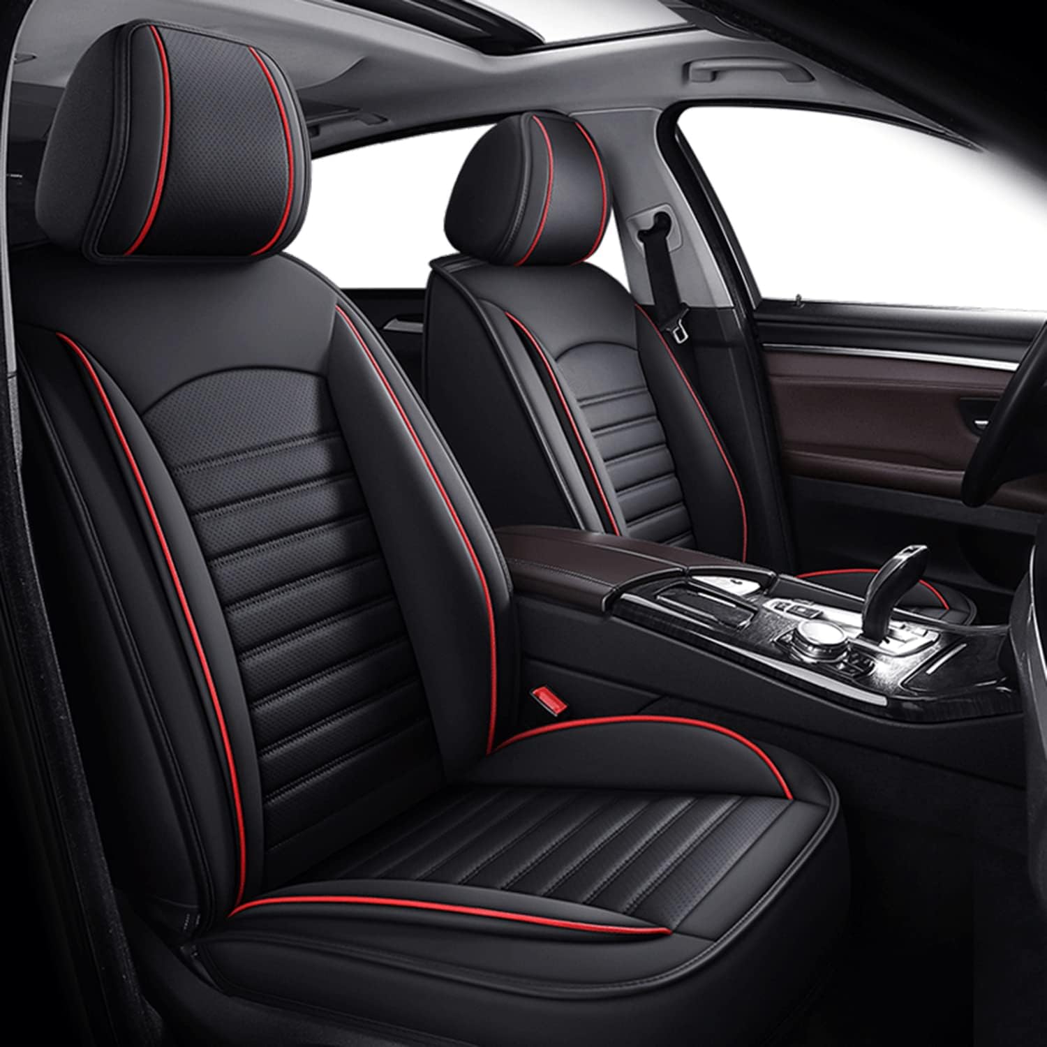 masubons Leather Car Seat Covers, Universal 2 Pcs Front Automotive Seat Covers for Cars SUV Sedan Pick-up Truck