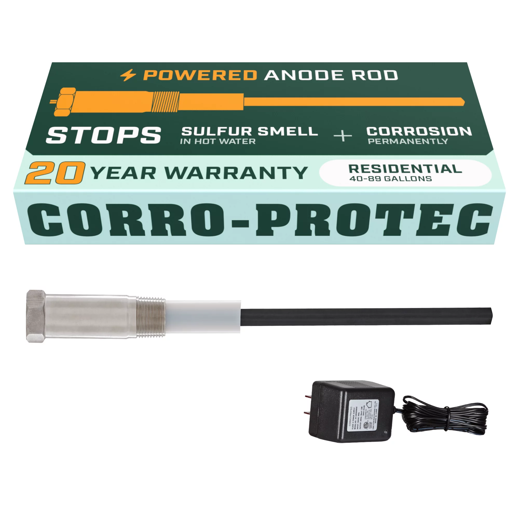 Corro-Protec Powered Anode Rod for Water Heater, Stops Odors and Corrosion, 20-Year Warranty - Radiant Selections