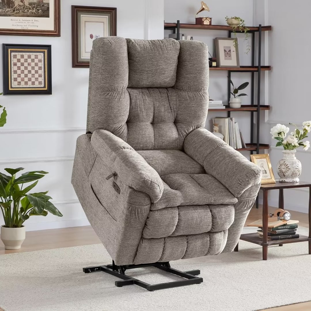 BDEUS Lay Flat Three Motor Power Lift Rcliner Chair with Adjustable Headrest for Elderly People, Electric Recliner with Infinite Positions