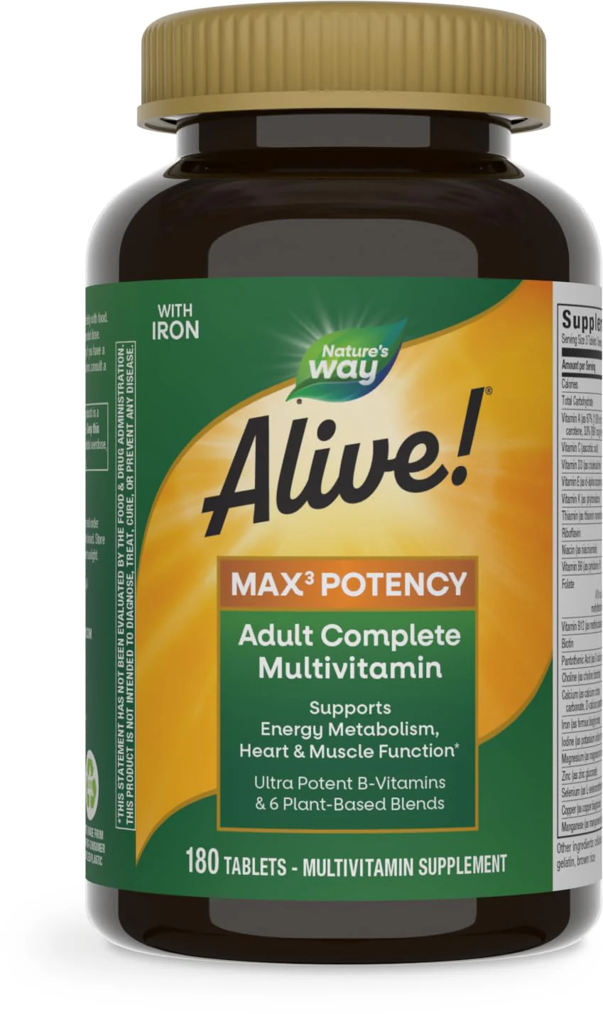 Nature's Way Alive! Max3 Potency Adult Complete Multivitamin, Ultra Potency B-vitamins to Support Energy Metabolism*, with Methylated B12 and Folate