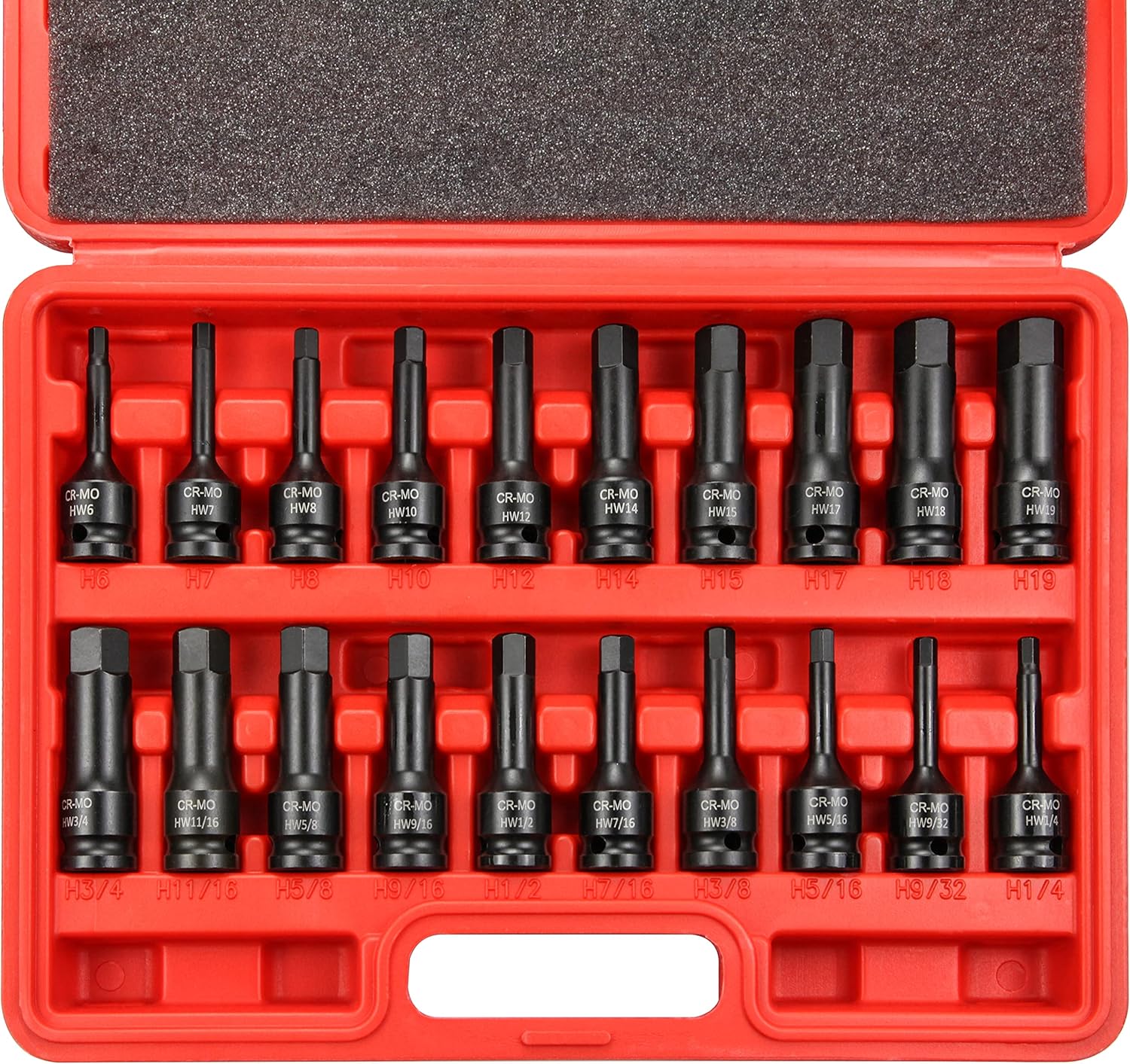C&T 20 Piece 1/2 Drive Master Impact Hex Driver Set, SAE Metric Hex Head Impact Driver Bit Set 1/4 - 3/4, 6mm - 19mm