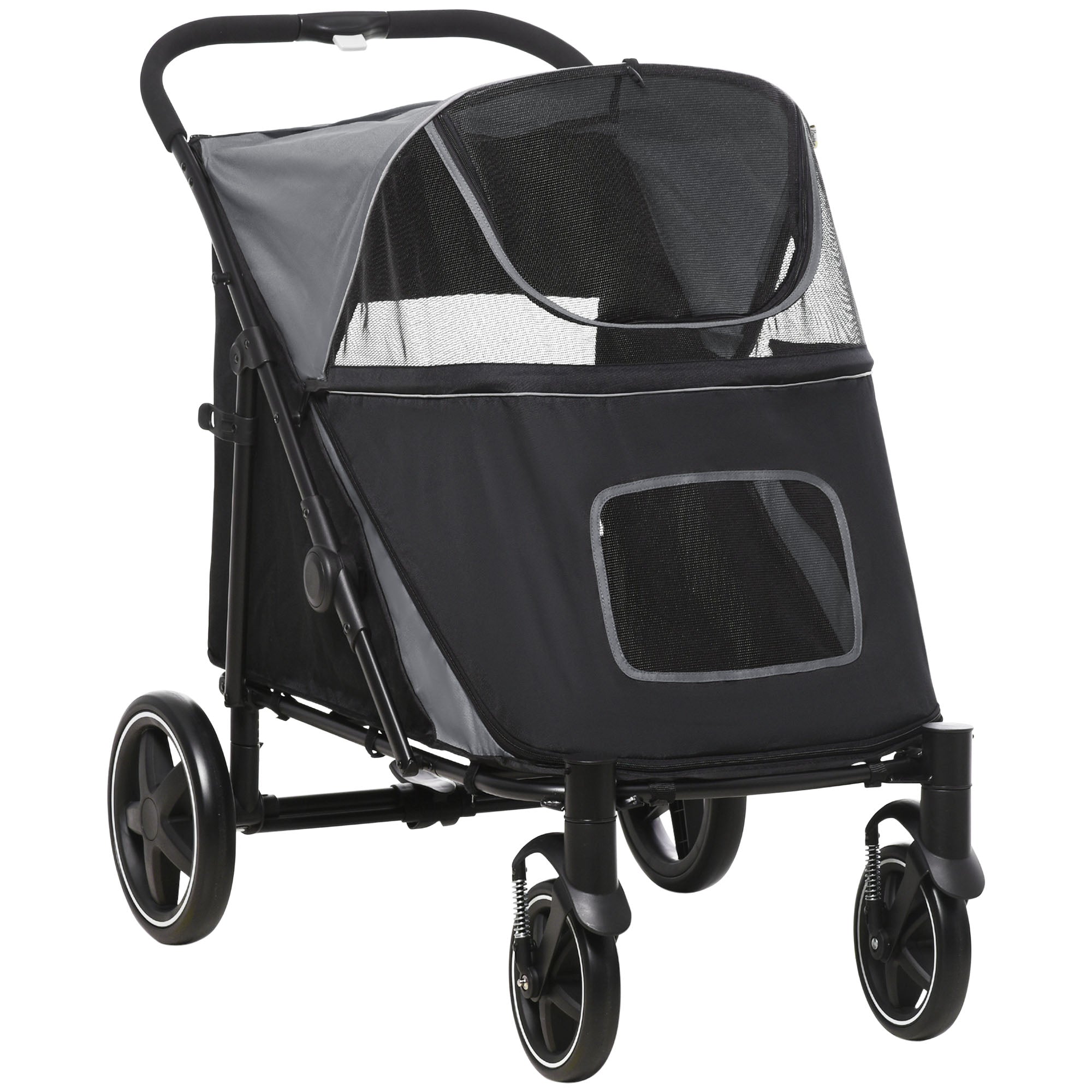 Pet Stroller - Foldable Dog Stroller with 2 Safety Lashes - Gray