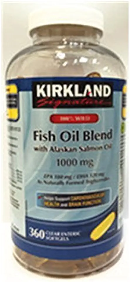 Kirkland Signature 100% Wild Fish Oil Blend with Wild Alaskan Salmon Oil 180 EPA 120 DHA 1000mg - 360 Enteric Softgels - Kansas Nuitrition - HNZSDS