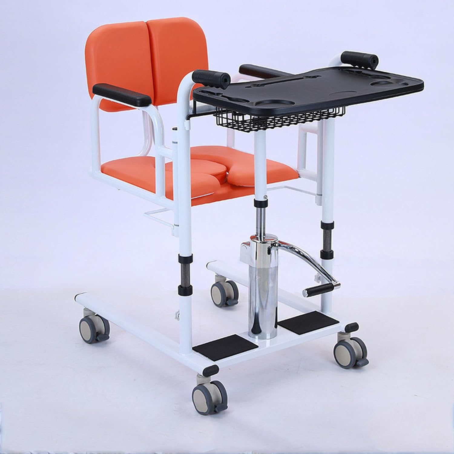 Hydraulic Patient Lift Transfer Chair,4 in 1 Transfer Chair with 180° Split Seat with Toilet and Tray Table, for Nursing Elderly