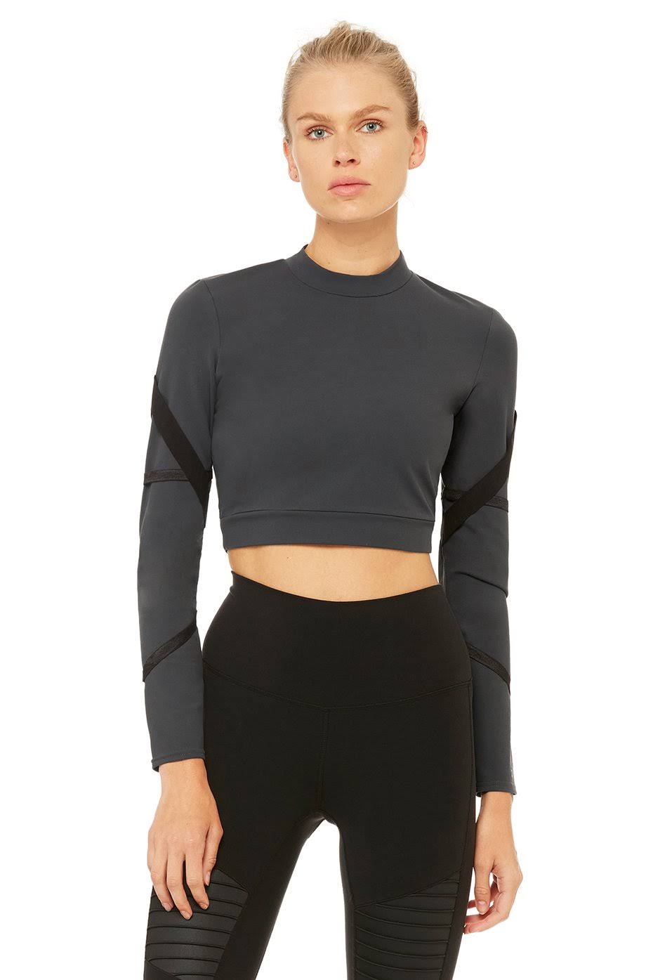 Alo Yoga | Bandage Long Sleeve Top in Anthracite/Black, Size: Large - Megean