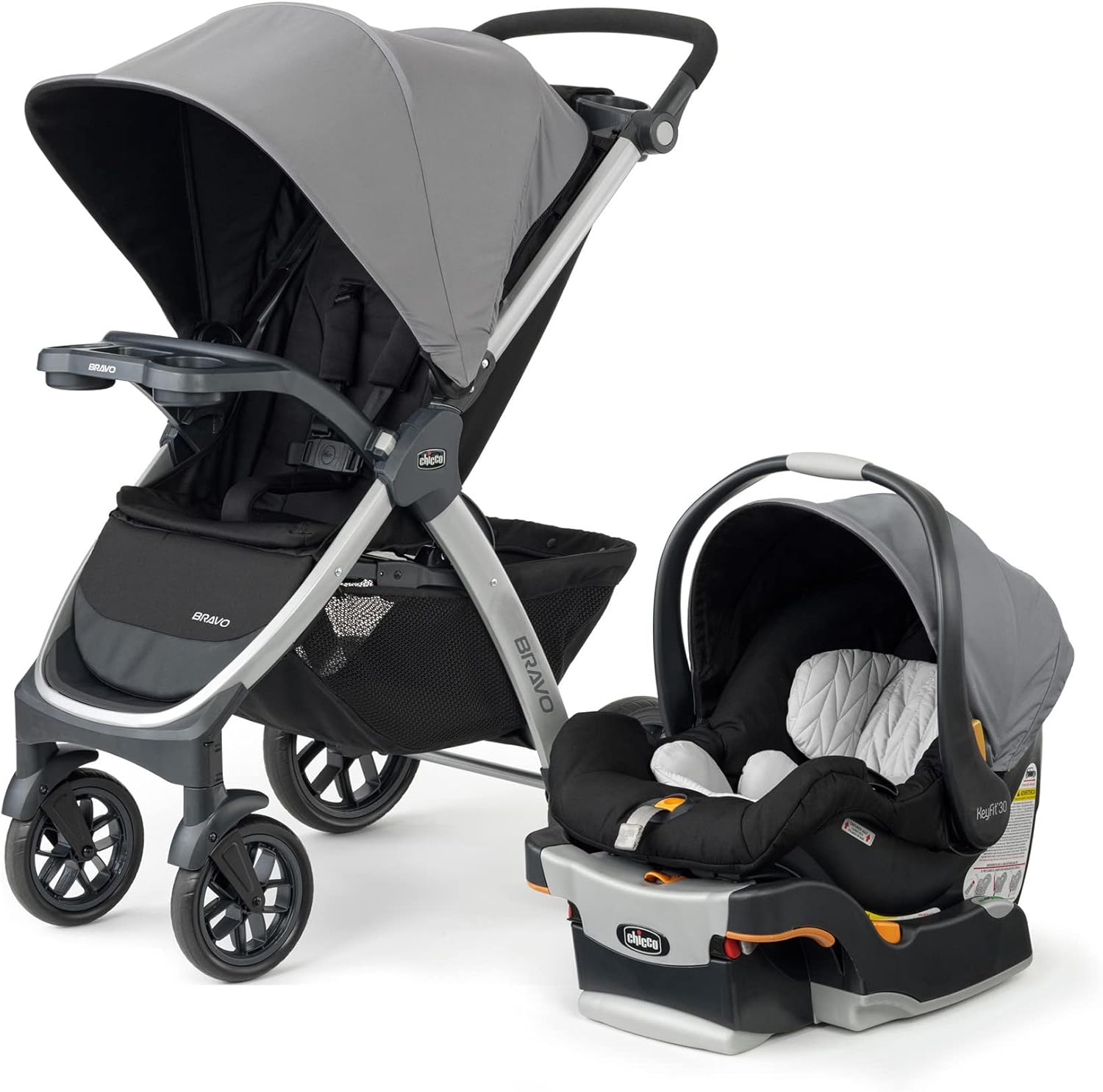 Chicco Bravo 3-in-1 Trio Travel System, Bravo Quick-Fold Stroller with KeyFit 30 Infant Car Seat and Base, Car Seat and Stroller Combo