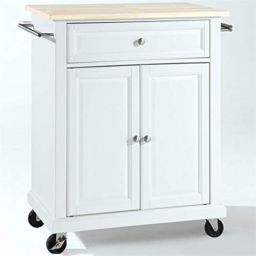 Pemberly Row Natural Wood Top Kitchen Cart in White