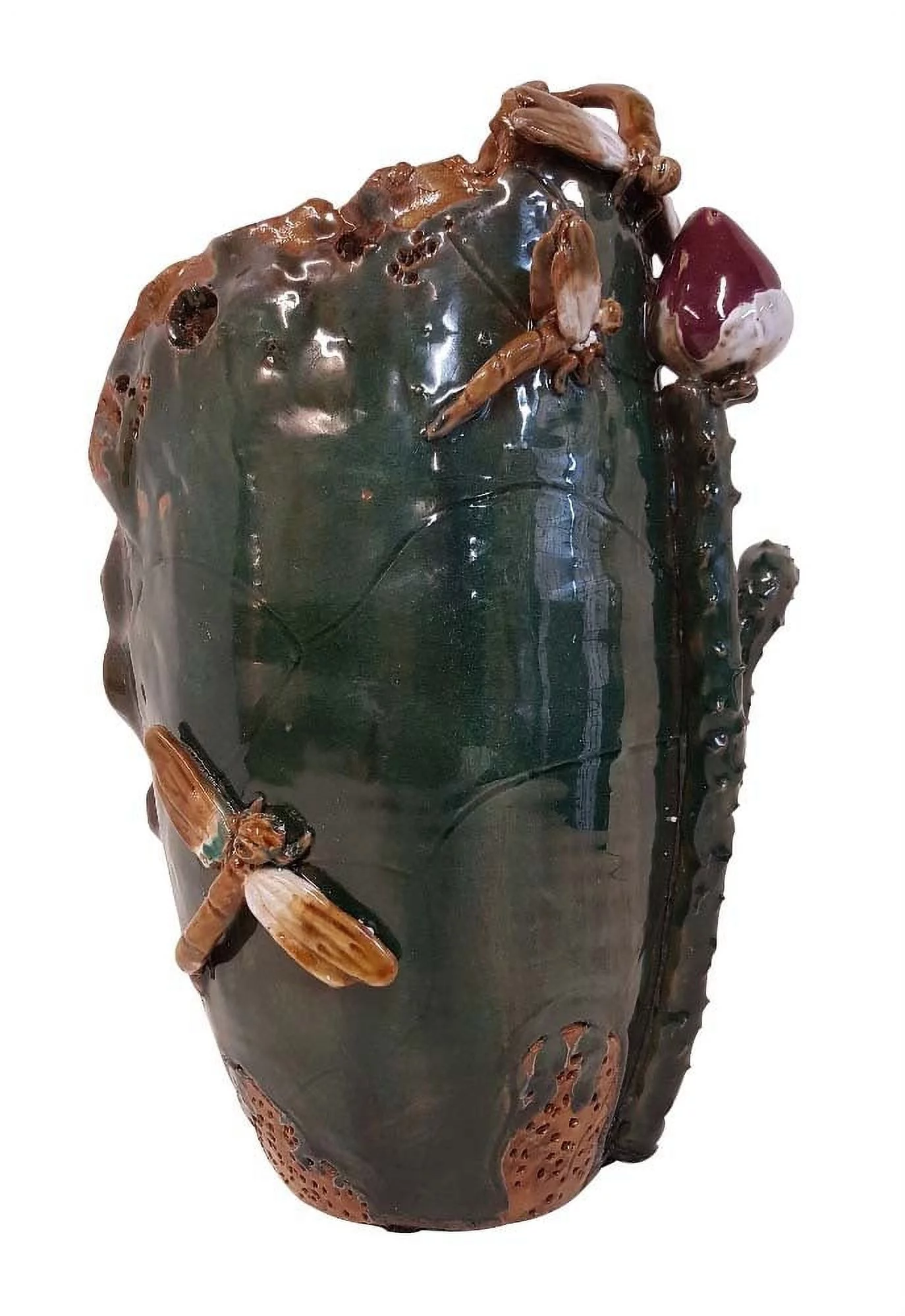 Lotus Leaf Dragon Fly Sculptured Vase 15"H - Oriental Furniture Warehouse