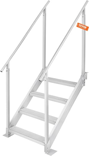 VEVOR Dock Stairs Ladder 4 Step, Aluminum Dock Steps 30"-39" Adjustable Height, 500Lbs Load, 4" Wide Nonslip Pedals
