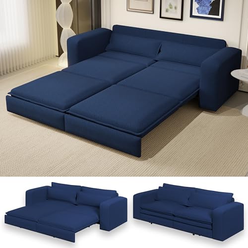 93" King Pull Out Sofa Bed, 3 in 1 Convertible Sleeper Sofa Couch, Comfy 3 Seater Sleeper Bed with 2 Pillows