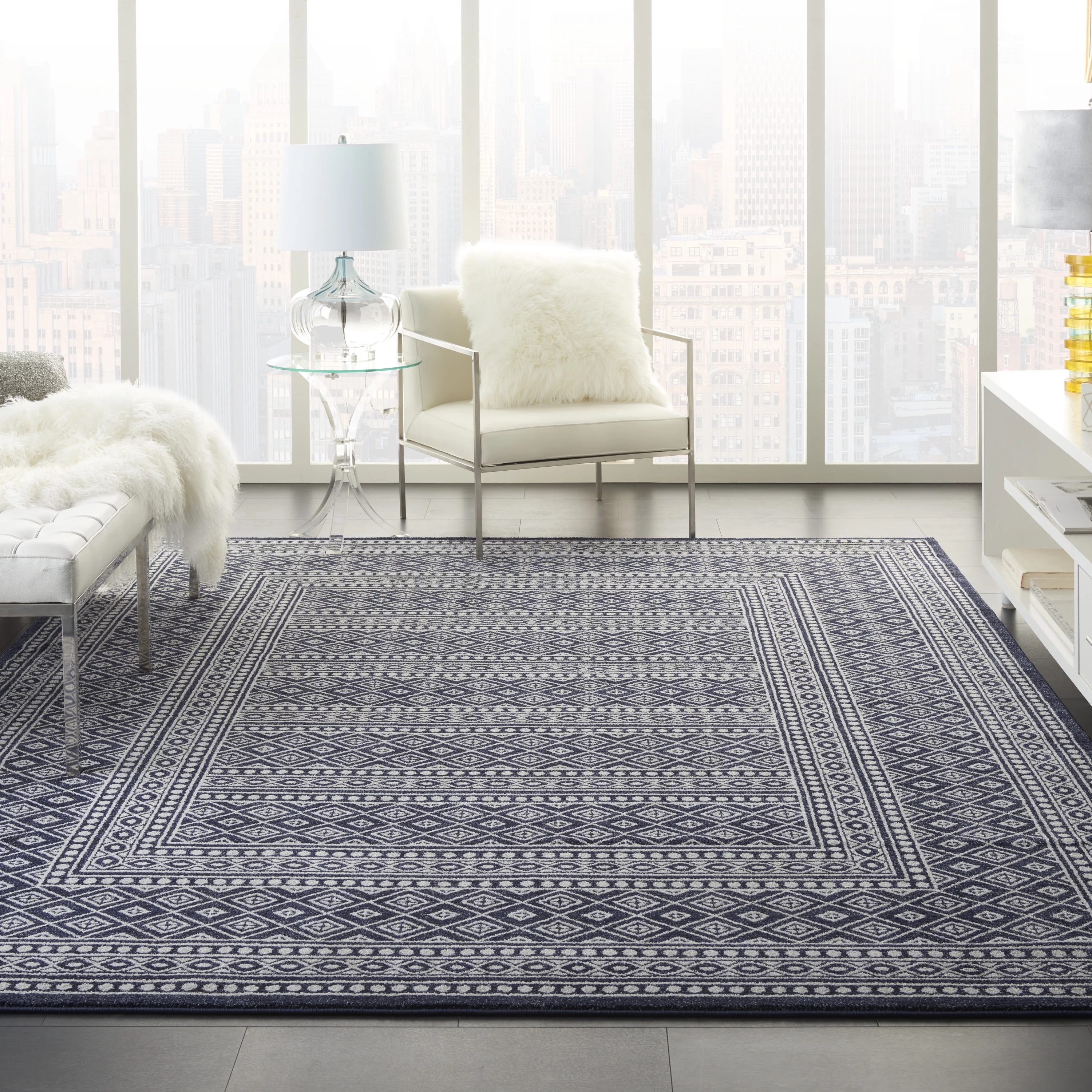 Nourison Royal Moroccan Bohemian Navy/Grey 8'6" x 12' Area Rug, (9x12)