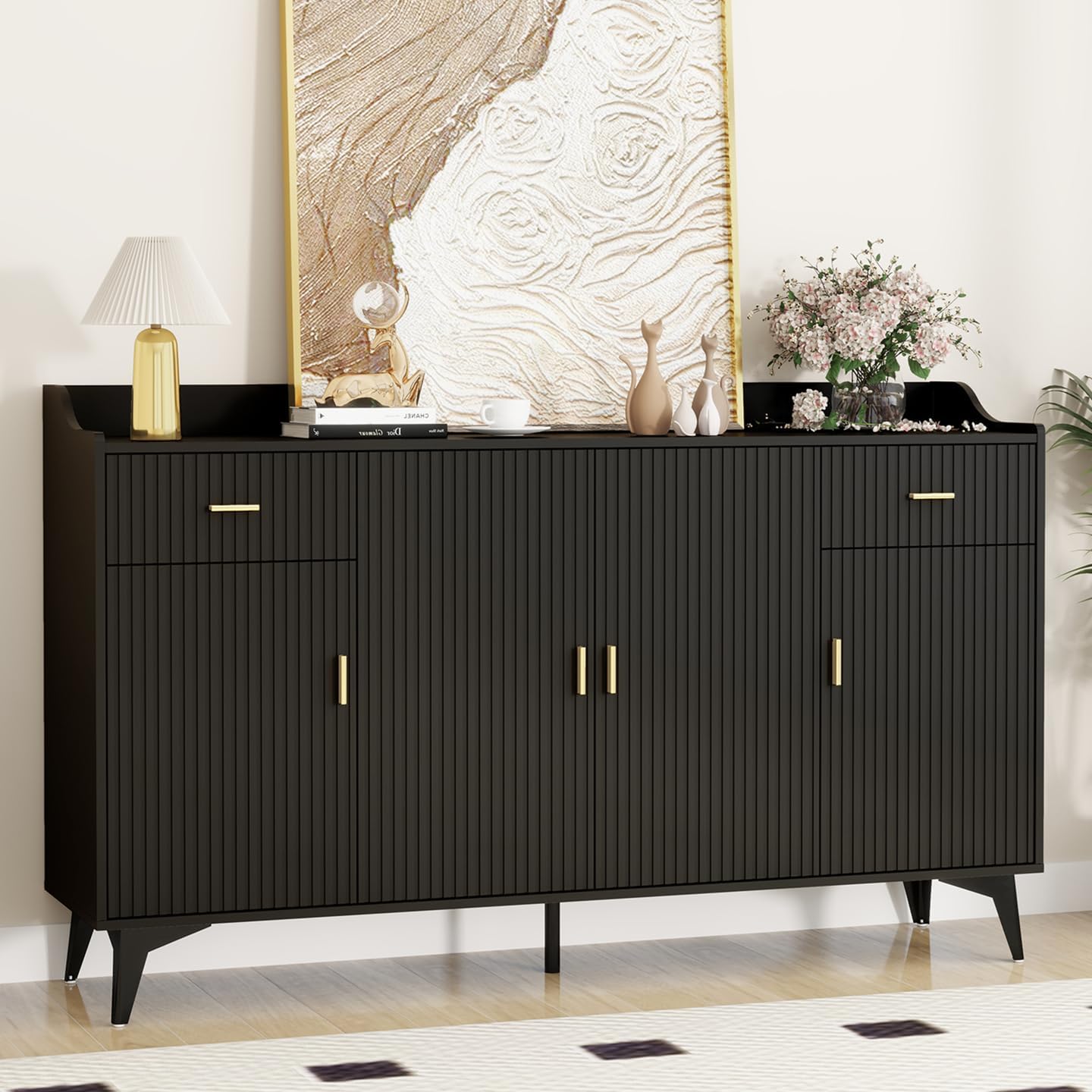 Wakefit Sideboard Buffet Cabinet with Storage, Fluted Doors & Drawer