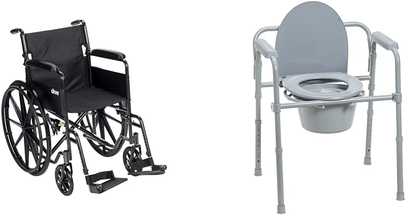 Drive Medical SSP118FA-SF Silver Sport 1 Folding Transport Wheelchair with Full Arms and Removable Swing-Away Footrest & 11148-1 Folding Steel