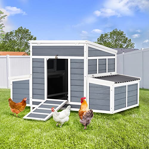 AECOJOY 56" Large Chicken Coop with 6 Nesting Boxes, Wooden Chicken Hutch Hen House Outdoor Poultry Pet Hutch Hen House Chicken Cage w/Run