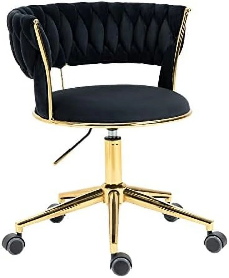 Velvet Office Desk Chair with Hand Woven Backrest  ° Swivel