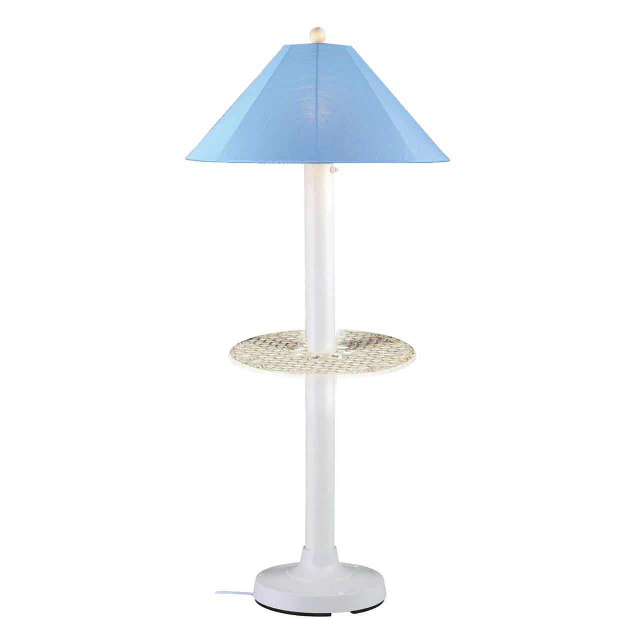 Patio Living Catalina Floor Table Lamp 39691 with 3x22 White Body and Sky Blue Sunbrella Shade Fabric