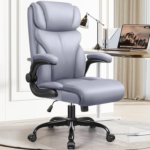 Office Chair, Ergonomic Big and Tall Computer Desk Chairs, Executive Breathable Leather Chair with Adjustable High Back Flip-up Armrests
