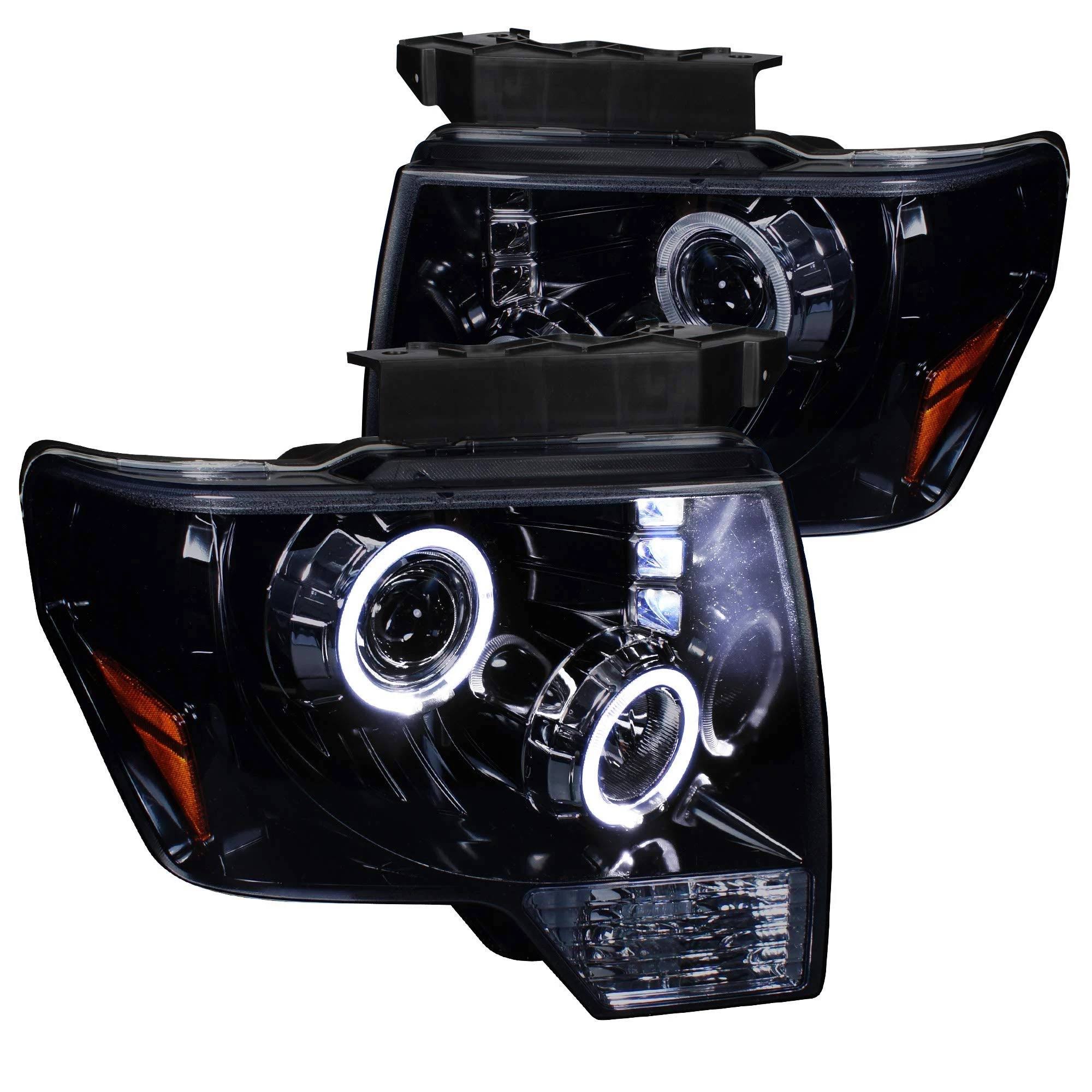Spec-D Tuning 2LHP-F15009G-TM Glossy Black Ford F150 Halo LED Lamps Projector Headlights