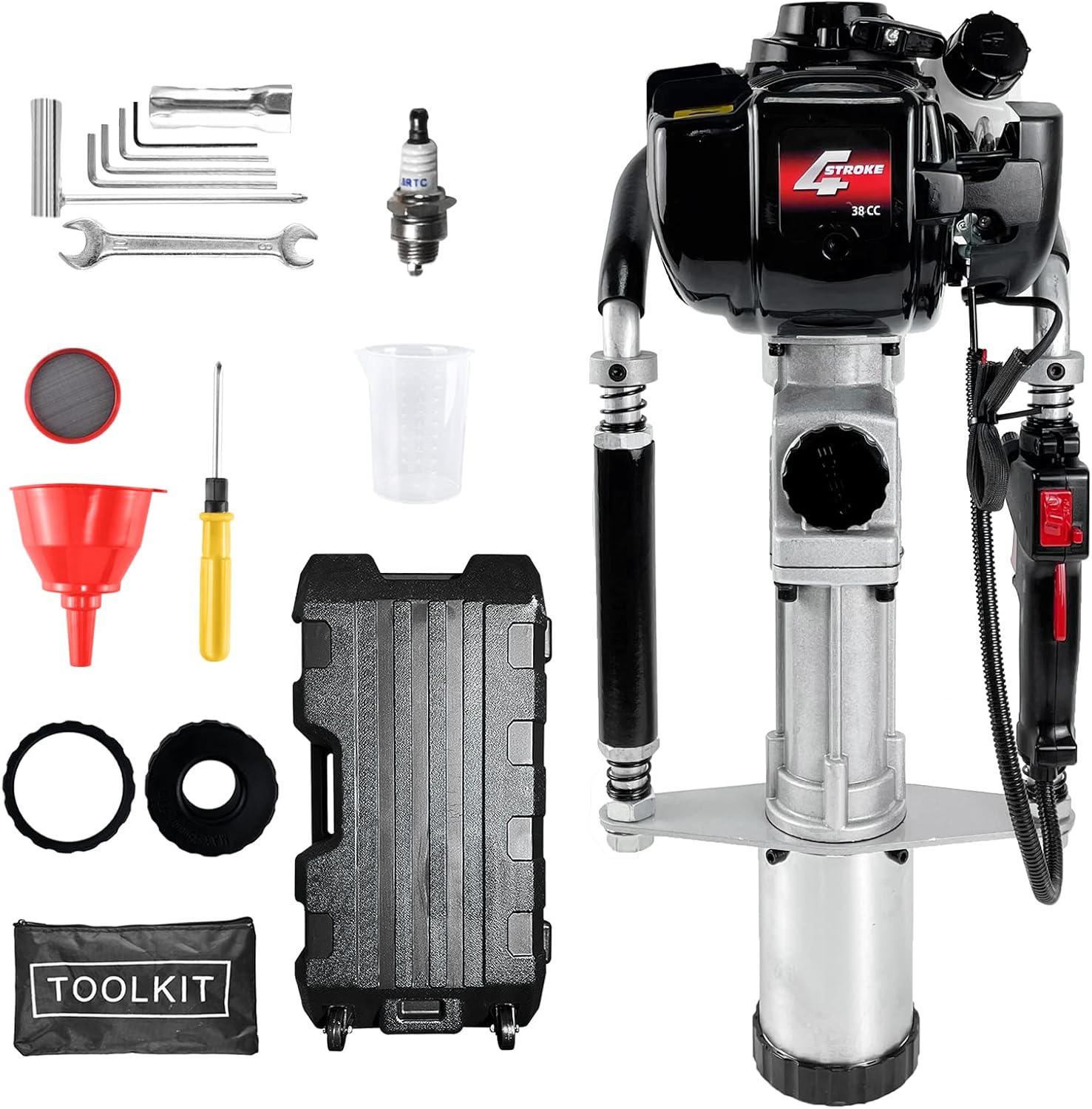 Gas Powered 4-Stroke T Post Driver Hammer Drills, 37.7CC Gasoline Engine Pile Driver
