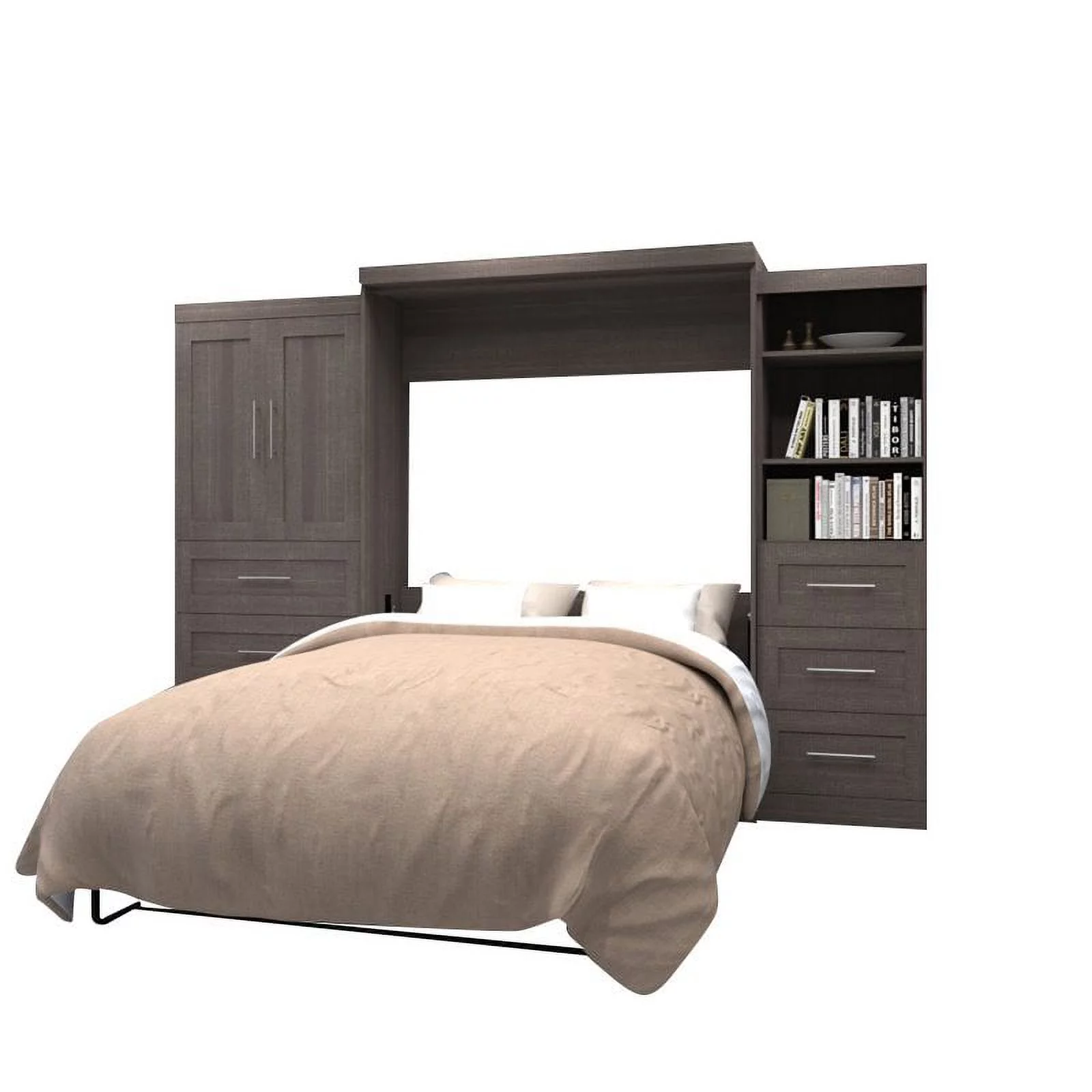 Atlin Designs 126" Queen Wall Bed with Storage in Bark Gray