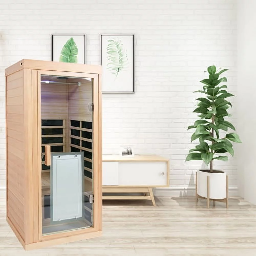 1-Person Far Infrared Sauna Room using Canadian Hemlock, Outdoor Personal Home Spa for Relaxation with intelligent control panel(Wood)