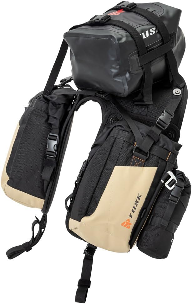 Tusk Excursion Rackless Luggage System w/X-Small Dry Duffel & Bottle Holders Standard Heat Shield Black/Tan For KTM 990 Adventure 2007-2012