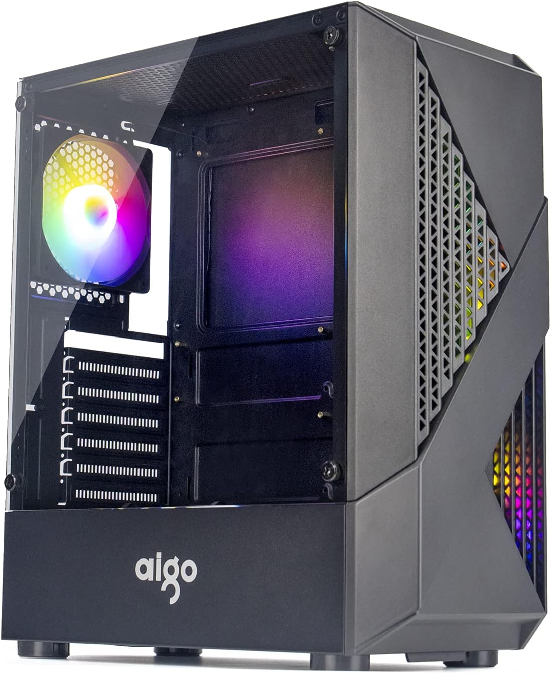 aigo A01 pc Desktop Computer case with 12cm RGB Fan Dustproof pc Gamer completo ATX Tempered Glass chasis Gaming case (White)