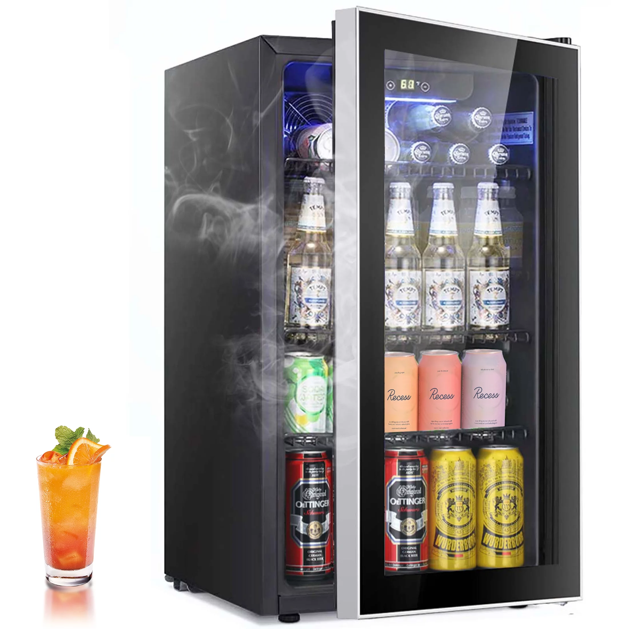 LHRIVER 3.2Cu.ft Beverage Refrigerator Cooler, 120 Can Mini Fridge, Freestanding Wine Chiller, Glass Door for Soda