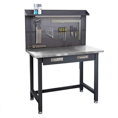 Seville Classics UltraHD Heavy Duty Commercial Lighted Workcenter w/Pegboard, 500 lbs. Weight Capacity for Garage, Warehouse, Workshop