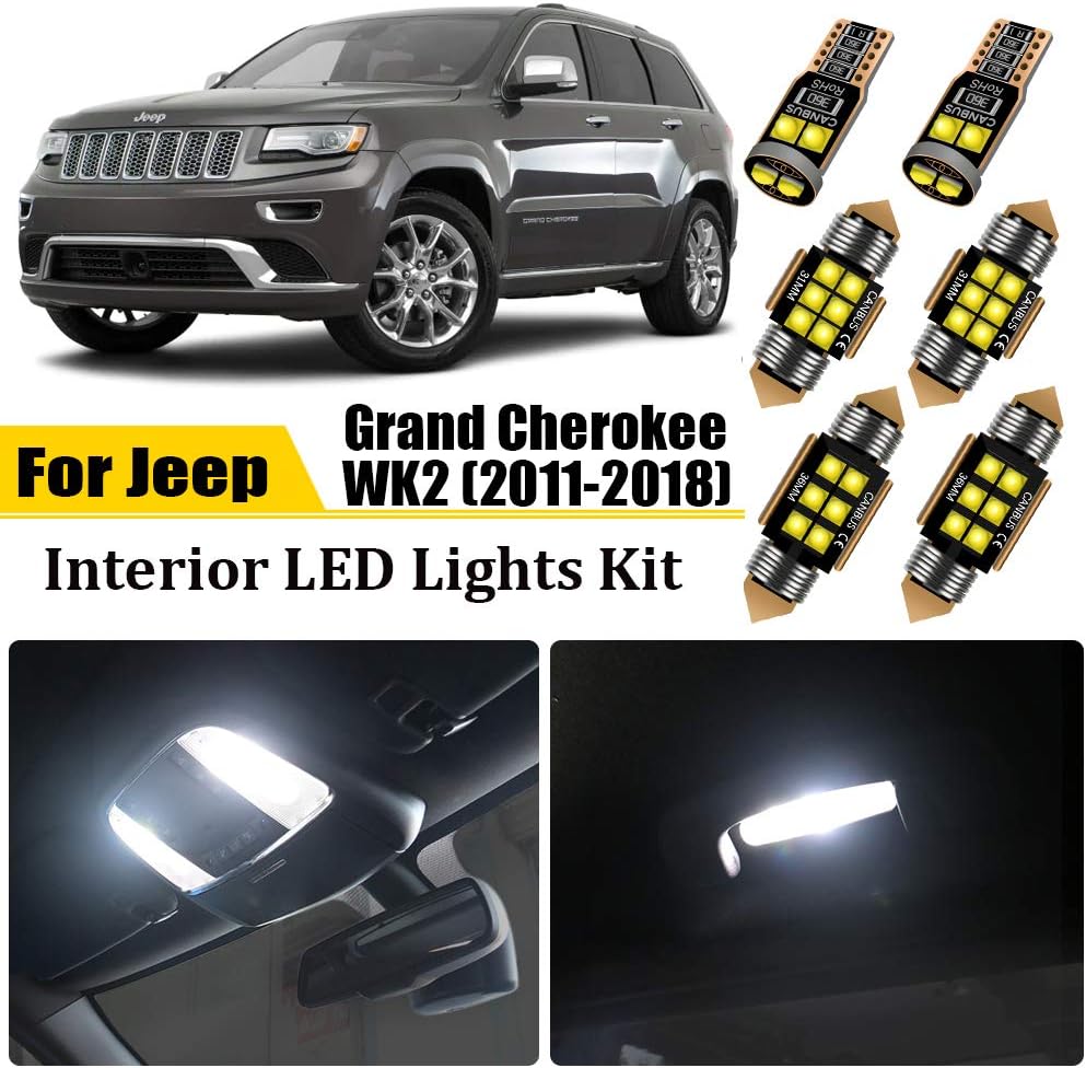 17 Pieces Interior LED Lights Kit for Jeep Grand Cherokee 2011-2014 2015 2016 2017 2018 LED Interior Light Bulbs Package Kit Map Dome License Plate