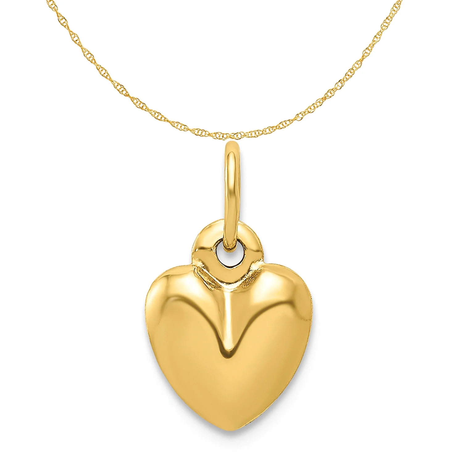 Carat in Karats 14K Yellow Gold Polished 3-D Puffed Heart Pendant Charm (14mm x 8mm) With 10K Yellow Gold Lightweight Rope Chain Necklace 20''