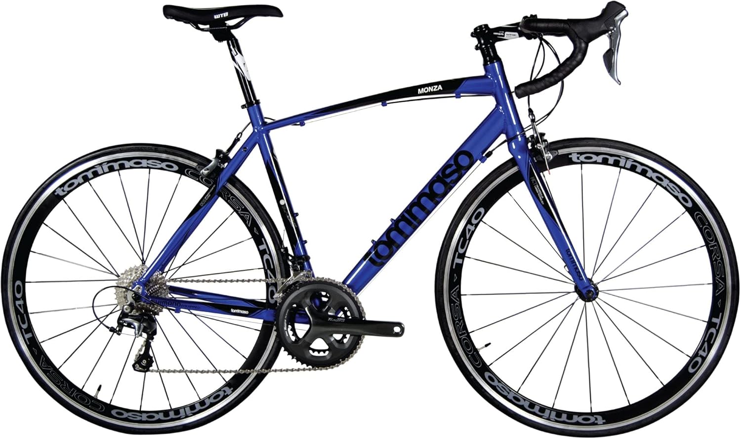 Tommaso Monza Endurance Aluminum Road Bike, Carbon Fork, Shimano Tiagra, 20 Speeds, Aero Wheels, Matte Black, Blue