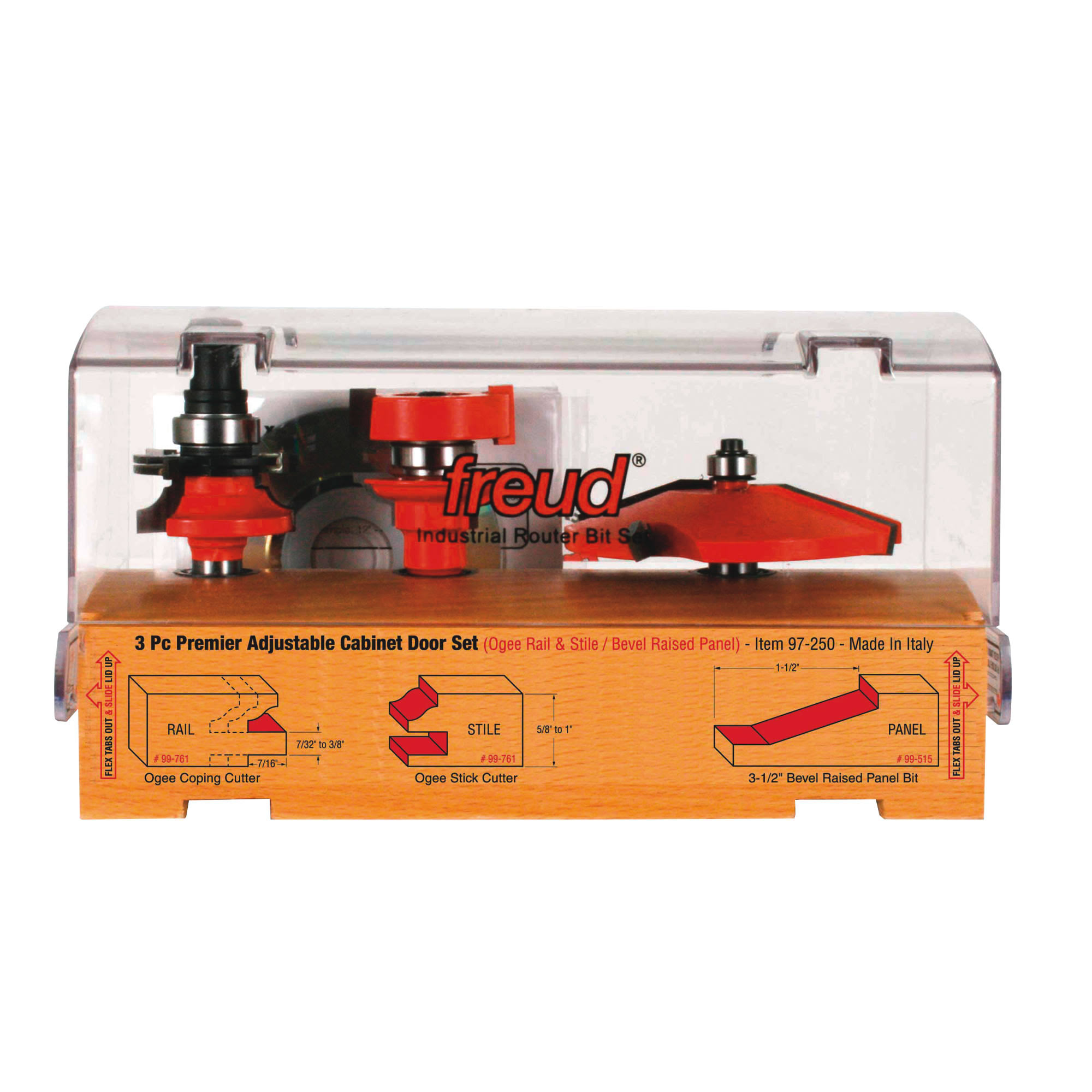 Freud 97-250 3 Piece Premier Adjustable Cabinet Bit Set