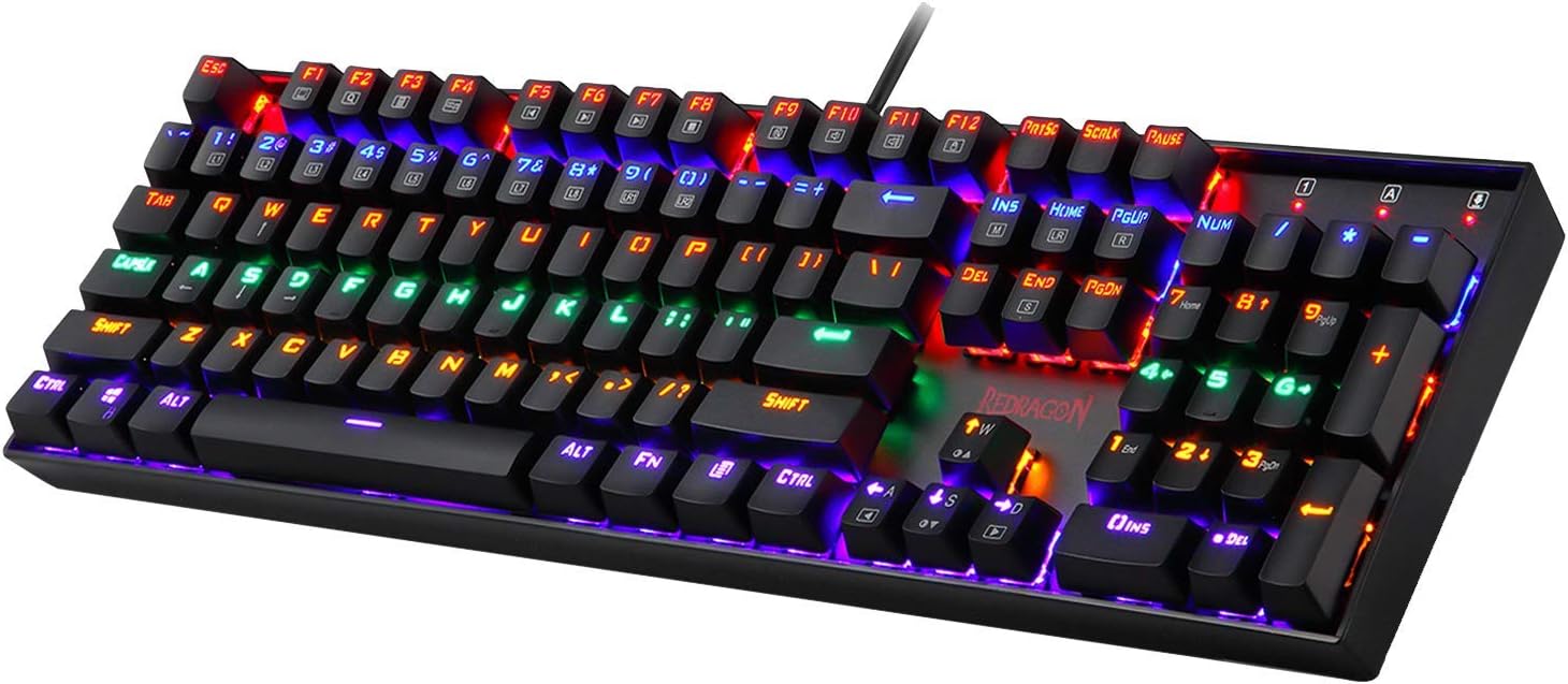 Redragon K551 Mechanical Gaming Keyboard RGB LED Rainbow Backlit Wired Keyboard with Red Switches for Windows Gaming PC (104 Keys, Black) Pack of 2