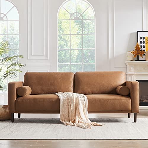 HIFIT Sofa Couches, 79” Mid-Century Modern Couch, Breathable Faux Leather Couch with Upholstered Cushions/Pillows, 3-Seat Sofas & Couches