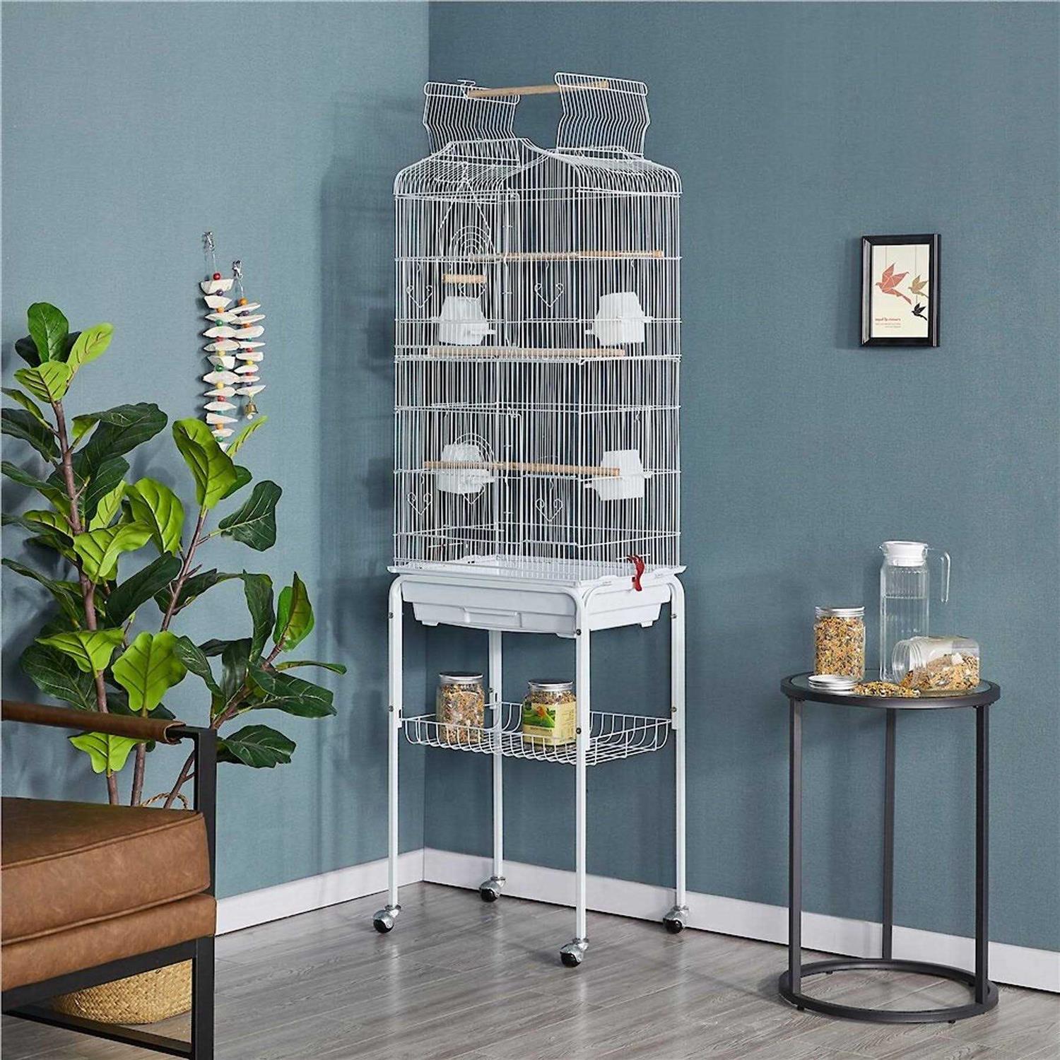 Yaheetech Open Top Metal Bird Cage Large Rolling Parrot Cage with Stand - Pet Supplies online store