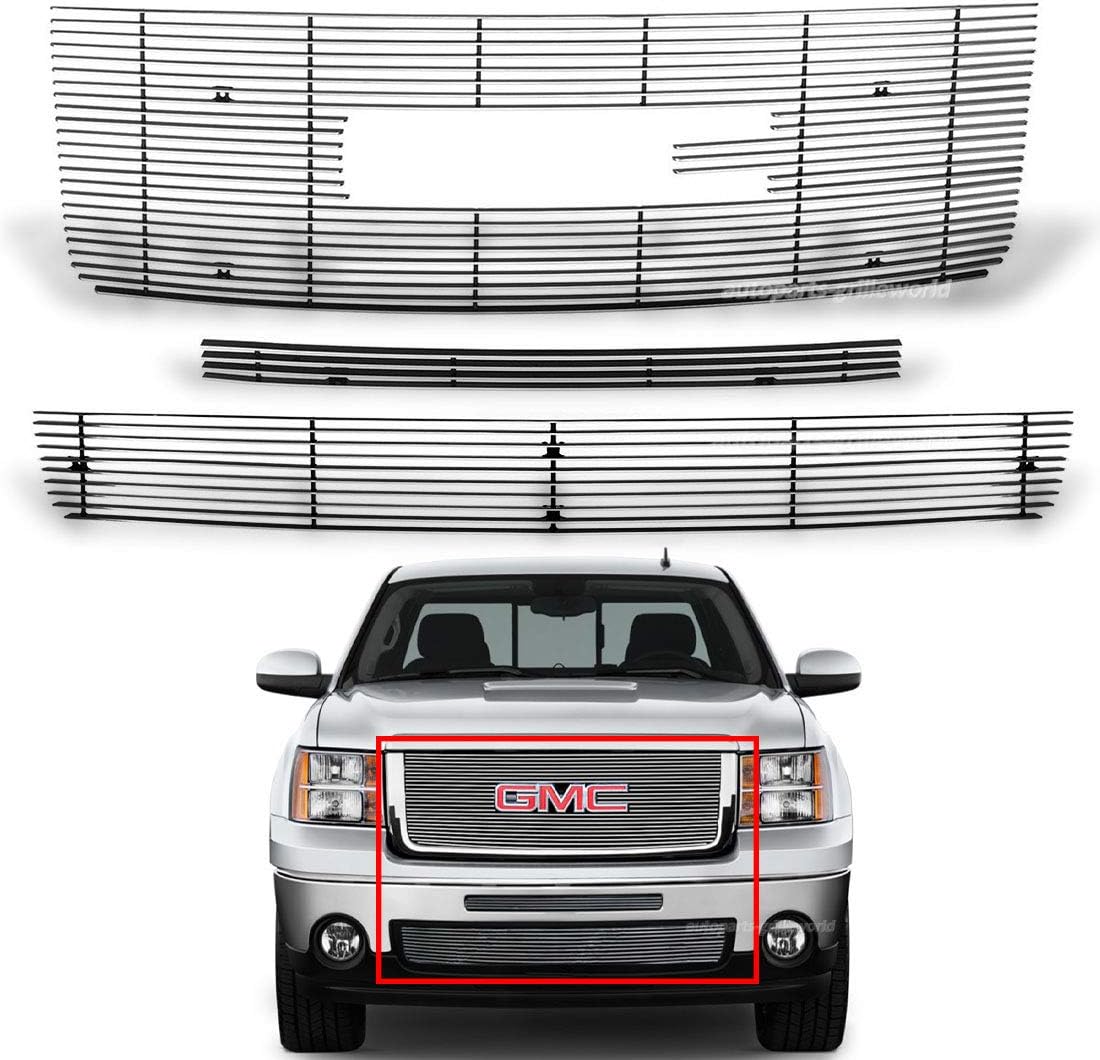 Front Chrome Grill Grille Fits 2007-2013 GMC Sierra 1500 New Body/07-10 Denali Billet Grille Grill Combo