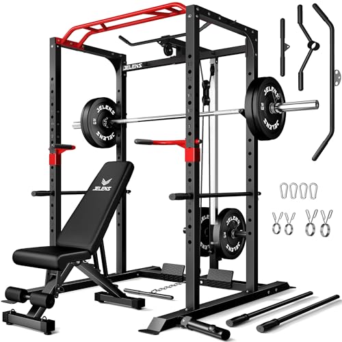 Power Cage, 2000LBS Multi-Function S11 Power Rack with LAT Pulldown, Squat Rack with Adjustable Pulley System and More Training Attachments