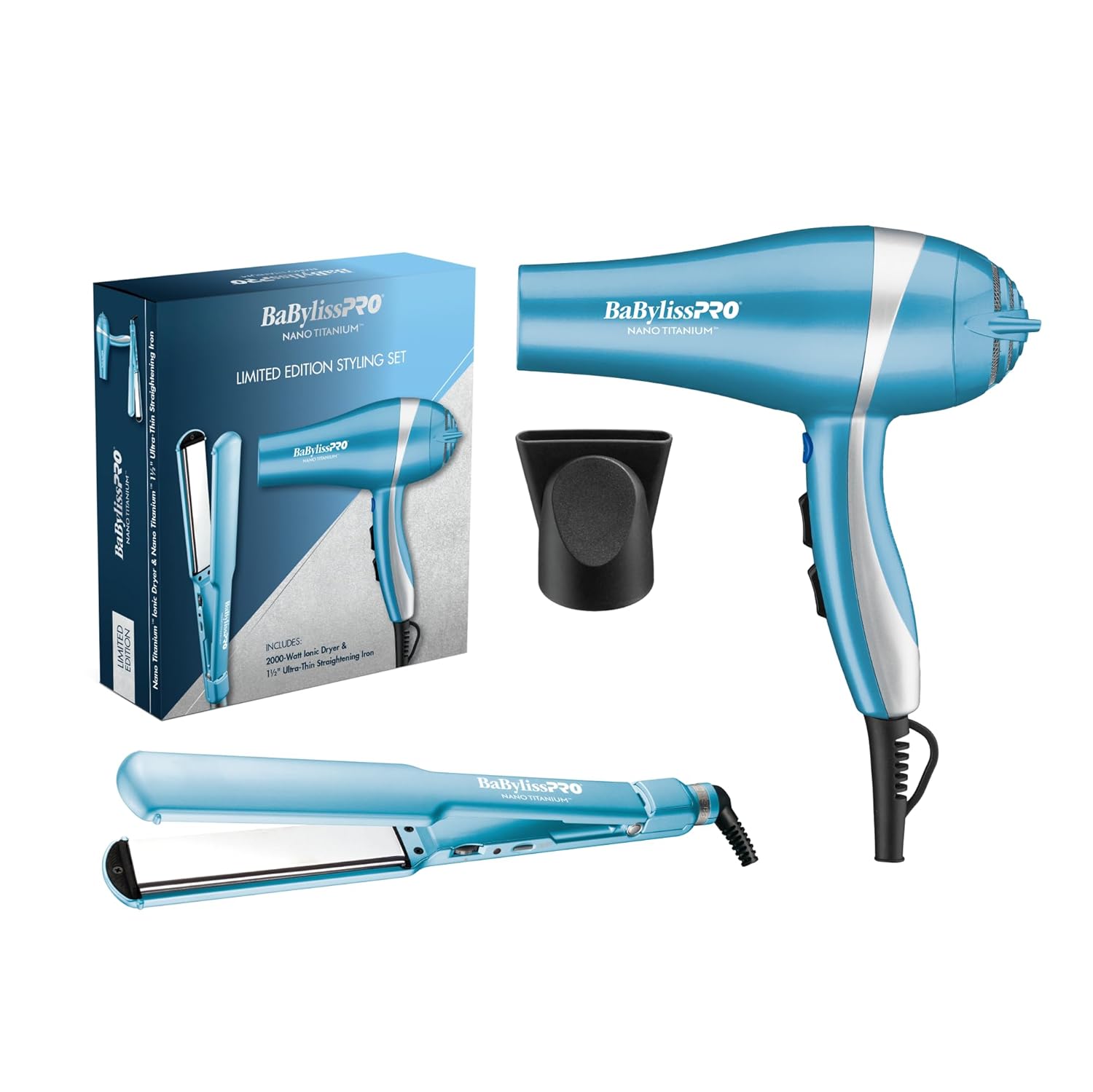 BaBylissPRO Nano Titanium Limited Edition Prepack - Hair Dryer and 1.5" ultra-thin straightening iron